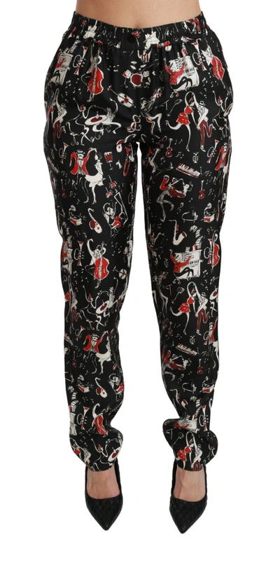 Shop Dolce & Gabbana Black Silk Instrument Mid Waist Pants