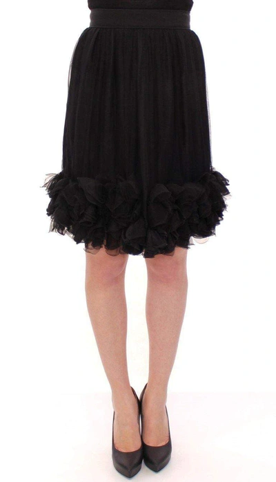 Shop Dolce & Gabbana Black Silk Transparent Above Knees Skirt