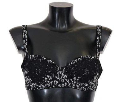 Dolce & Gabbana Black Silk White Lace Stretch Underwear Bra In Black