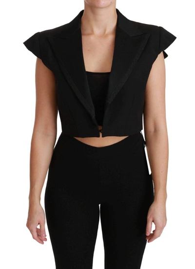 Shop Dolce & Gabbana Black Sleeveless Cropped Blazer Wool Jacket