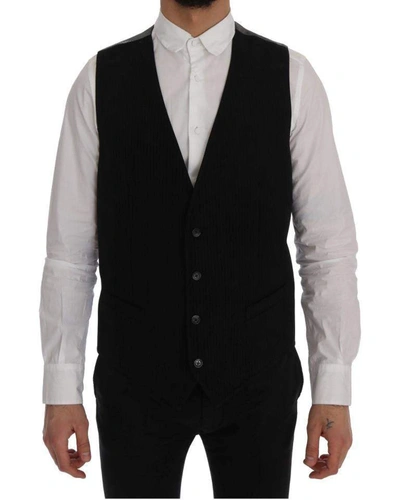 Shop Dolce & Gabbana Black Staff Cotton Rayon Vest