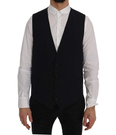 Shop Dolce & Gabbana Black Staff Wool Striped Vest