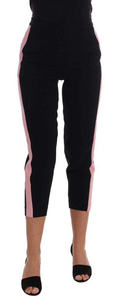Shop Dolce & Gabbana Black Stretch Pink Stripes Capri Pants