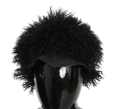 Dolce & Gabbana Black Tibet Lamb Fur Leather Gatsby Hat In Black