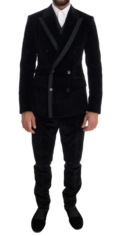 Shop Dolce & Gabbana Black Velvet Slim Double Breasted Suit