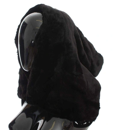 Shop Dolce & Gabbana Black Weasel Fur Crochet Hood Scarf Hat