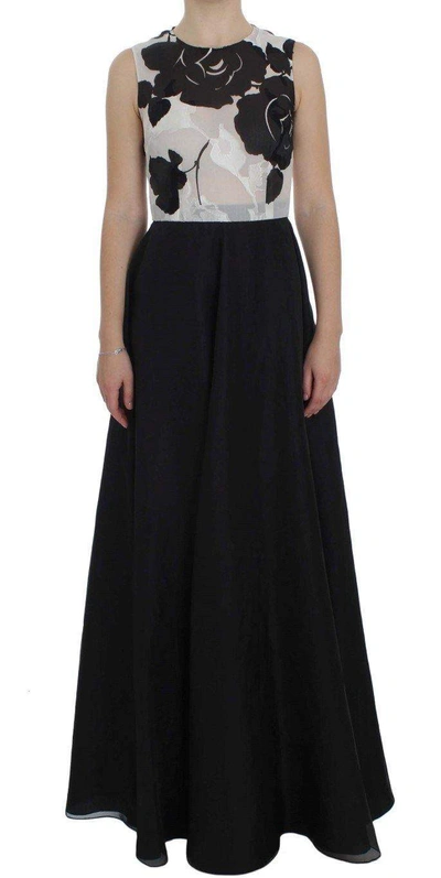 Shop Dolce & Gabbana Black White Floral Silk Sheath Gown Dress