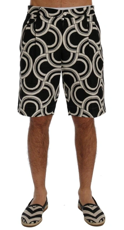 Shop Dolce & Gabbana Black White Pattern Linen Shorts