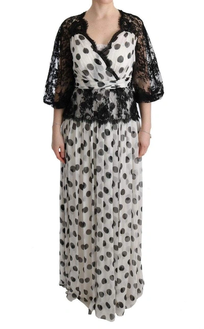 Dolce & Gabbana Black White Polka Dotted Floral Dress In White