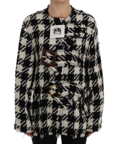 Shop Dolce & Gabbana Black White Wool Knitted Crystal Jacket