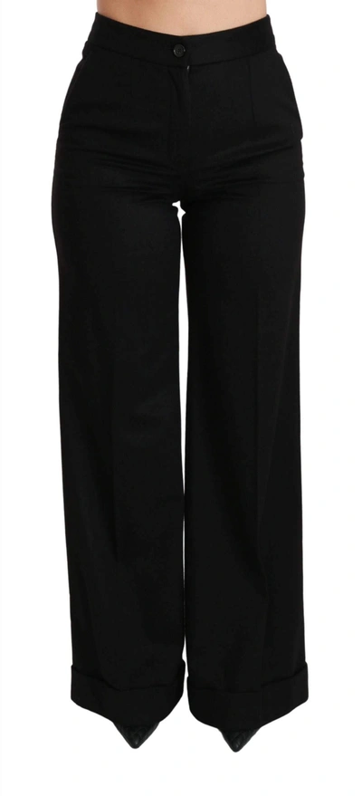 Shop Dolce & Gabbana Black Wide Leg Flared Trouser Cashmere Pants