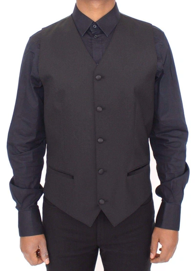 Shop Dolce & Gabbana Black Wool Silk Stretch Dress Vest Blazer