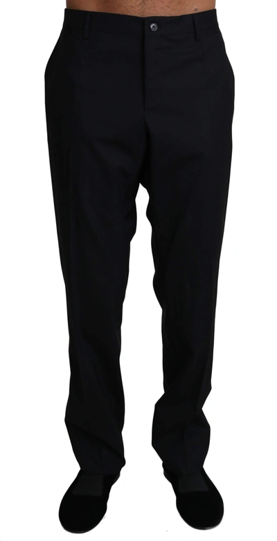 Shop Dolce & Gabbana Black Wool Stretch Dress Trousers Pants