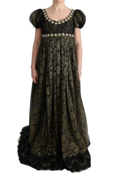Dolce & Gabbana Black Yellow Crystal Lace Shift Dress In Black