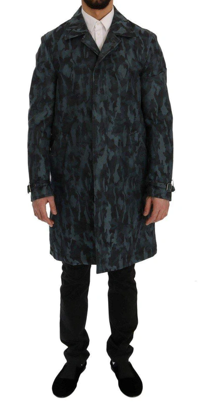 Shop Dolce & Gabbana Blue Camouflage Trench Trench