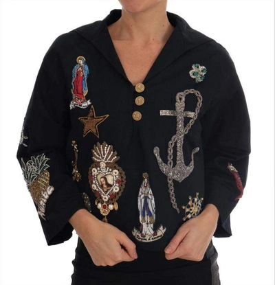 Shop Dolce & Gabbana Blue Crystal Mamma Sicily Jacket