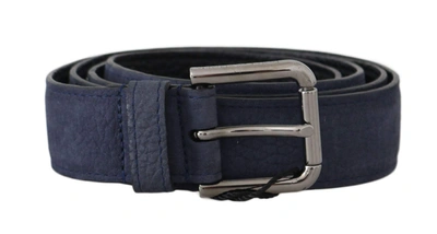 Shop Dolce & Gabbana Blue Deerskin Leather Silver Logo Buckle Belt