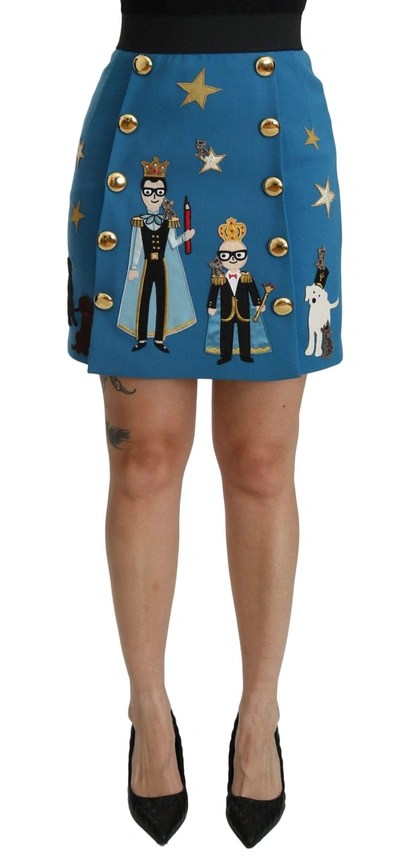 Shop Dolce & Gabbana Blue Embellished High Waist Mini Wool Skirt