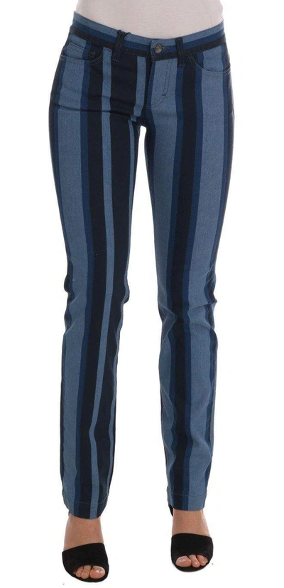 Shop Dolce & Gabbana Blue Girly Striped Cotton Jeans