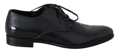 Shop Dolce & Gabbana Blue Leather Polished Dress Derby Shoes