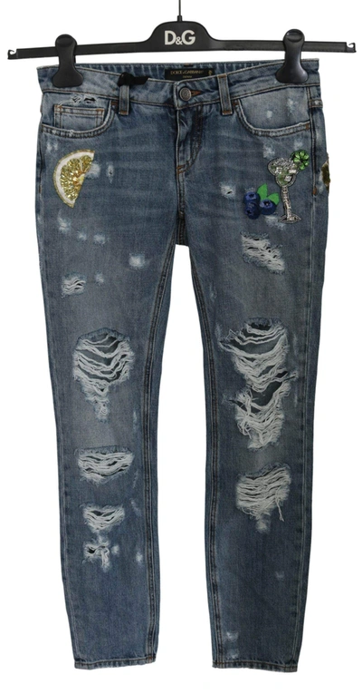 Shop Dolce & Gabbana Blue Ripped Pretty Trouser Cotton Jeans