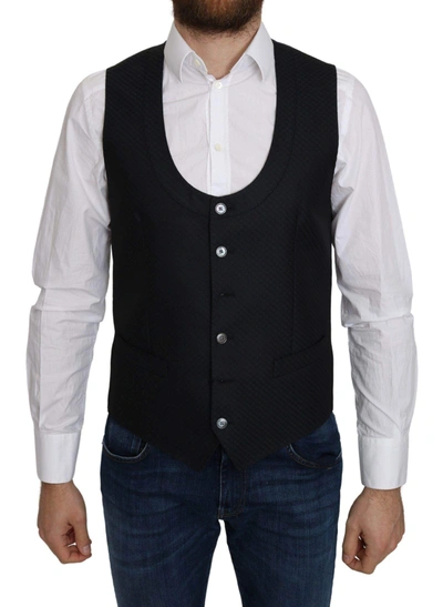 Shop Dolce & Gabbana Blue Silk Romb Pattern Formal Coat Vest