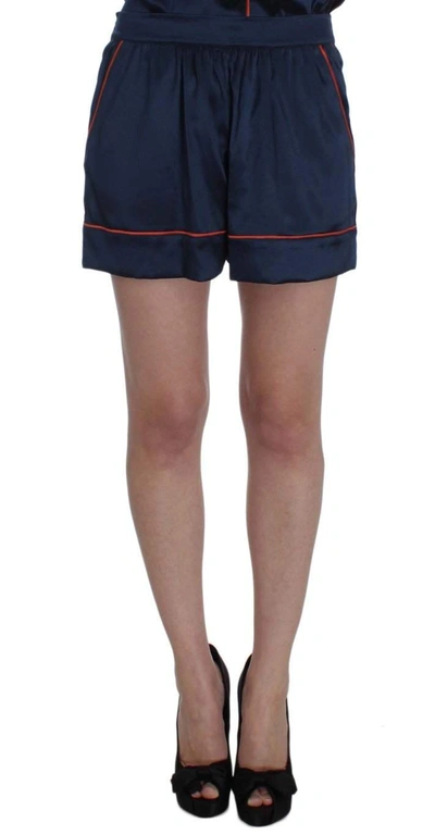 Shop Dolce & Gabbana Blue Silk Stretch Sleepwear Shorts