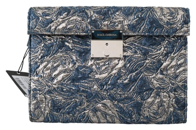Shop Dolce & Gabbana Blue Silver Jacquard Leather Document Briefcase Bag