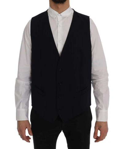 Shop Dolce & Gabbana Blue Staff Wool Stretch Vest