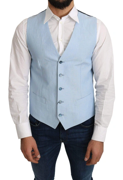 Shop Dolce & Gabbana Blue Viscose Stretch Formal Coat Vest