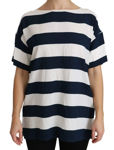 Shop Dolce & Gabbana Blue White Stripes Blouse Top T-shirt