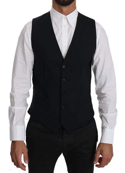 Shop Dolce & Gabbana Blue Wool Waistcoat Formal Gilet Vest