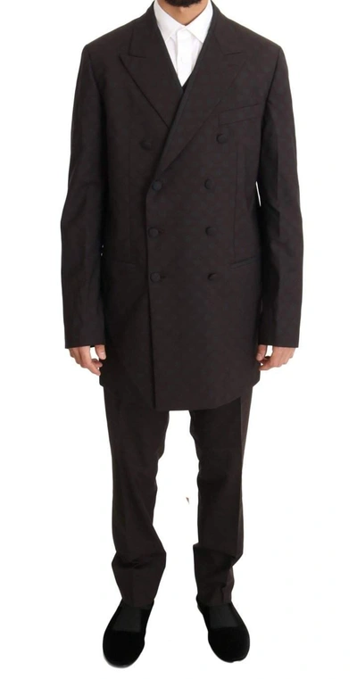 Shop Dolce & Gabbana Bordeaux Wool Stretch Long 3 Piece Suit