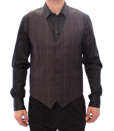 Shop Dolce & Gabbana Brown Check Wool Single Breasted Vest