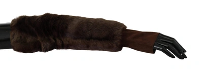 Dolce & Gabbana Brown Elbow Length Finger Less Fur Gloves In Brown
