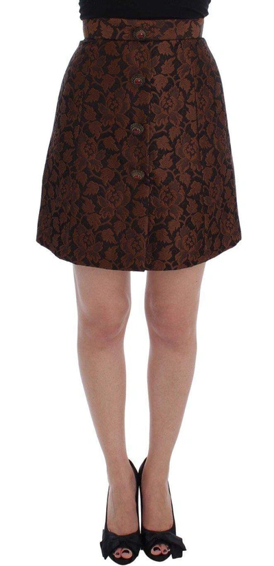 Shop Dolce & Gabbana Brown Floral Brocade Mini Bubble Skirt