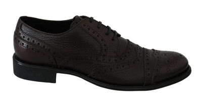 Shop Dolce & Gabbana Brown Leather Brogue Derby Dress Shoes In Black