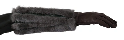 Shop Dolce & Gabbana Brown Mid Arm Length Leather Fur Gloves
