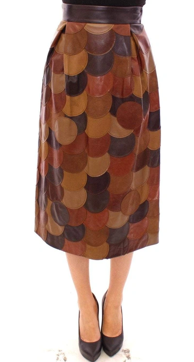Shop Dolce & Gabbana Brown Patchwork Leather Straight Skirt