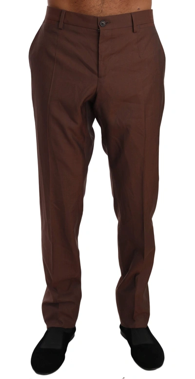 Shop Dolce & Gabbana Brown Wool Silk Formal Trousers Pants