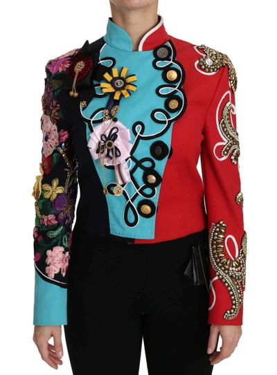 Shop Dolce & Gabbana Coat Crystal Floral Baroque Sicily  Jacket In Red