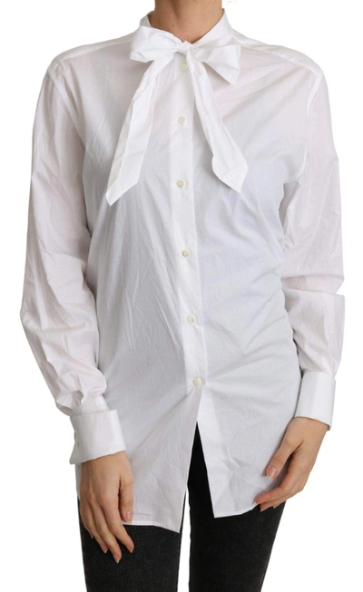 Shop Dolce & Gabbana Cotton White Scarf Neck Shirt Blouse Top