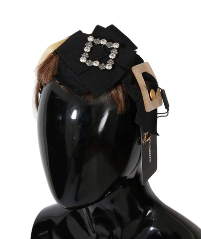 Shop Dolce & Gabbana Clear Crystal Brown Hair Headband In Black