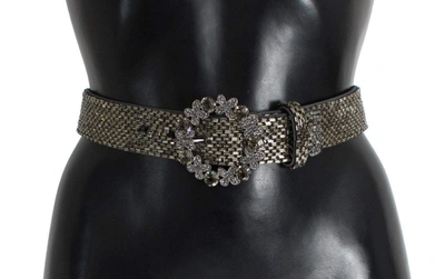 Shop Dolce & Gabbana Crystal Buckle Sequined Waist Belt In Gray