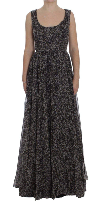Shop Dolce & Gabbana Dark Silk Shift Gown Full Length Dress In Multicolor