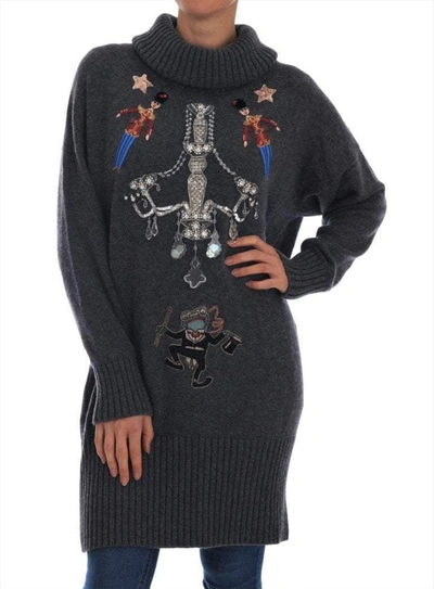 Shop Dolce & Gabbana Fairy Tale Crystal Gray Cashmere Sweater