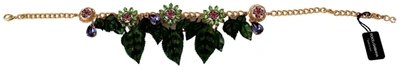 Shop Dolce & Gabbana Floral Crystal Charm Gold Brass Statement Necklace