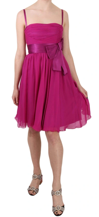 Dolce & Gabbana Fuchsia Pink Bow Silk Sleeveless Dress In Pink