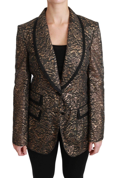 Shop Dolce & Gabbana Gold Black Lace Blazer Coat Floral Jacket