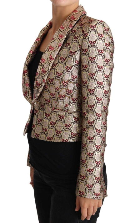 Shop Dolce & Gabbana Gold Floral Sequined Blazer Coat Jacket